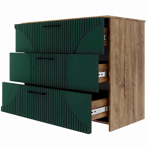 Комод «Монтале» 3Я КМК 0966.17, дуб канзас/зеленый матовый. Фото 2