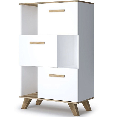 Шкаф низкий с нишами Вега Скандинавия, белый глянец. Фото 2