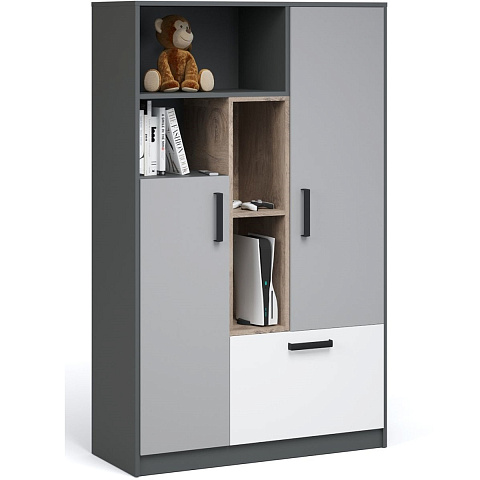 Комод «Квадро» 100 высокий Антрацит/Дуб эндгрейн/Шиншилла/Белый. Фото 1