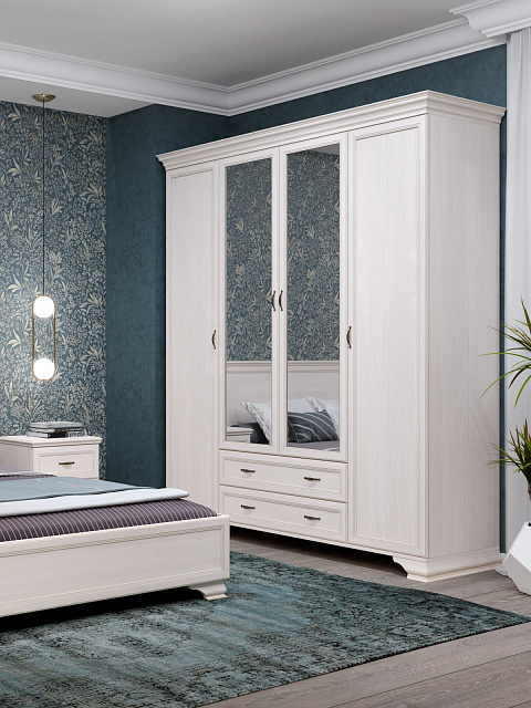 Шкаф Сиена 4дв с зеркалом, бежевый. Фото 5