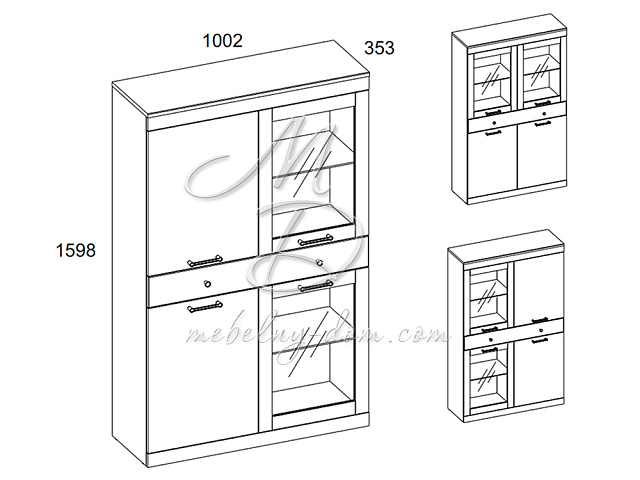 Шкаф с витриной 2V2D1S, JAGGER, цвет Дуб монастырский /Черный. Фото 2