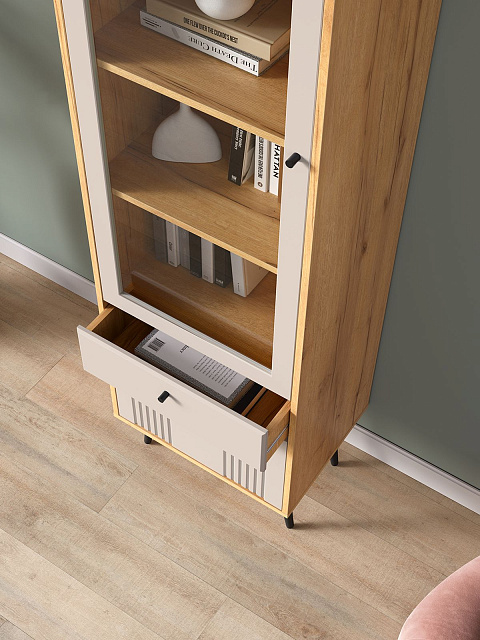 Шкаф с витриной Вега Саксония 54, миндаль. Фото 7