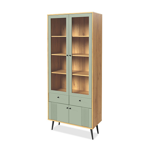 Шкаф с витриной Вега Саксония 84, серо-зеленый. Фото 1