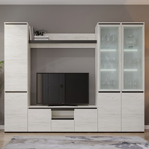 Стенка «Гретта-4», Крафт белый/Антрацит. Фото 2