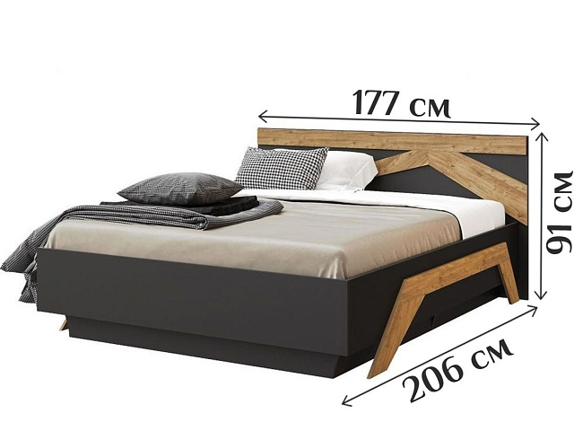 Кровать «Скандинавия 1600» КМК 0905.1, Графит/Дуб Наварра. Фото 2