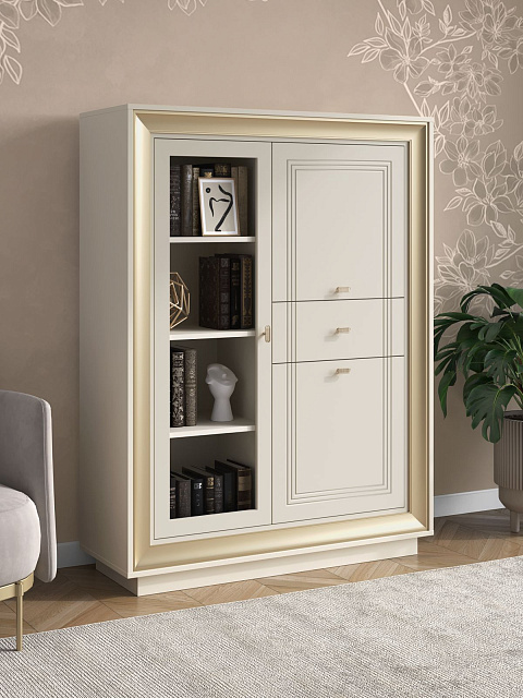 Шкаф с витриной «Прато» низкий, зефир/миндаль. Фото 4