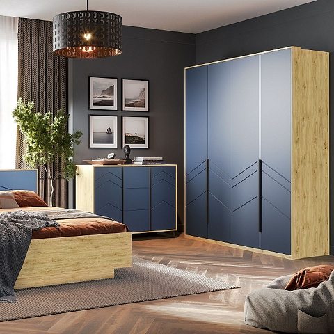 Кровать «Тиана» 160x200 КМК 0967.3, дуб наварра/синий матовый. Фото 4