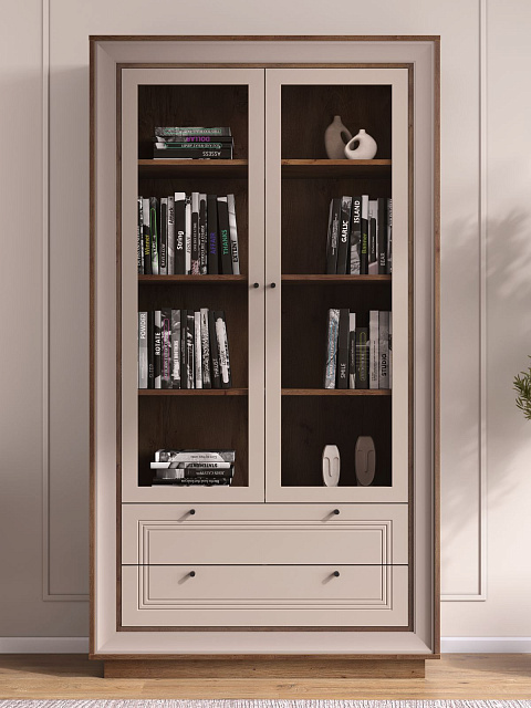 Шкаф с витриной «Прато» 2дв, таксония шоколад/кофе с молоком. Фото 4