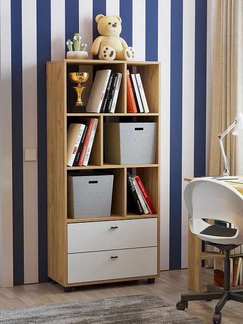 Стеллаж «Милан», дуб золотой/белый матовый. Фото 4