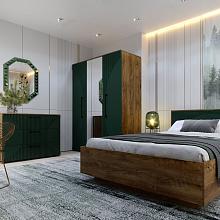 Спальня «Монтале» КМК 0966, дуб канзас/зеленый матовый от магазина Мебельный Дом