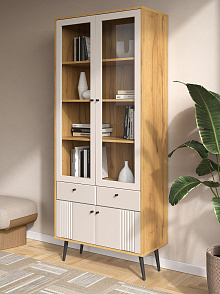 Шкаф с витриной Вега Саксония 84, миндаль от магазина Мебельный дом