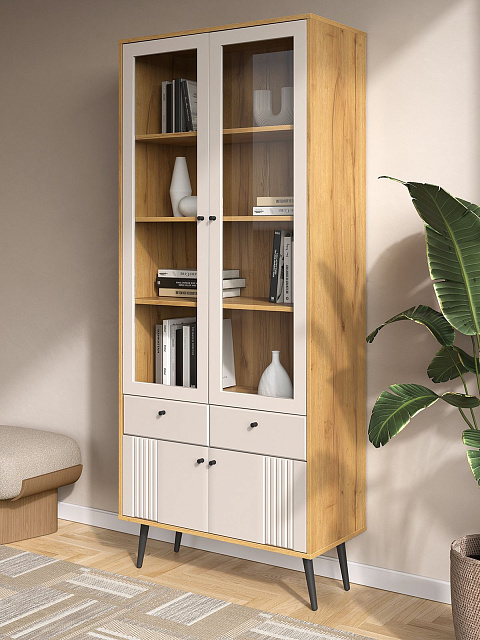 Шкаф с витриной Вега Саксония 84, миндаль. Фото 5