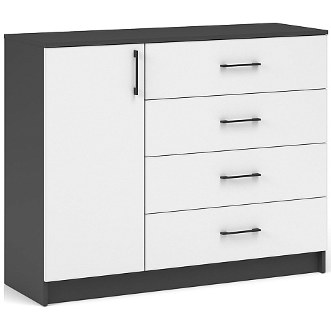 Комод «Чикаго» 1д4ящ Антрацит/Белый. Фото 1