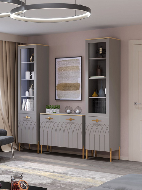 Шкаф витрина 450 Капри 2 правая, серый. Фото 3