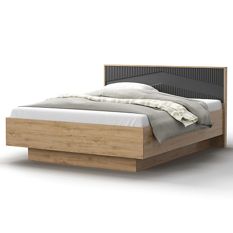 Кровать «Оливия» 160x200 КМК 0971.7, дуб наварра/шагрень черная. Фото 1