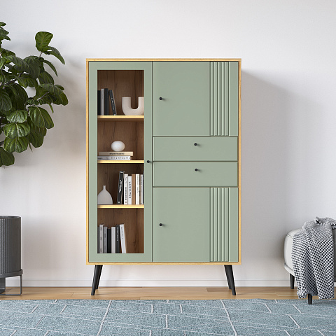 Шкаф с витриной Вега Саксония 94, серо-зеленый. Фото 6