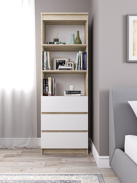 Стеллаж Мори МСТ 600.3, Сонома/Белый. Фото 1