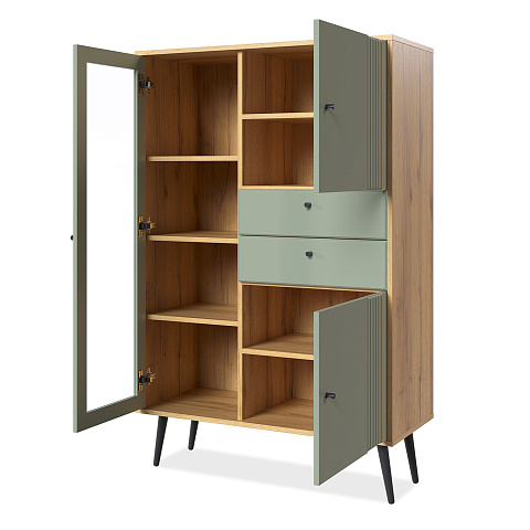 Шкаф с витриной Вега Саксония 94, серо-зеленый. Фото 4