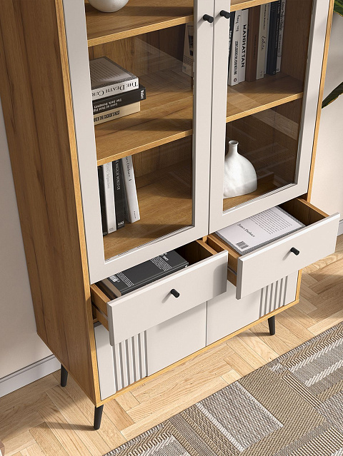 Шкаф с витриной Вега Саксония 84, миндаль. Фото 7