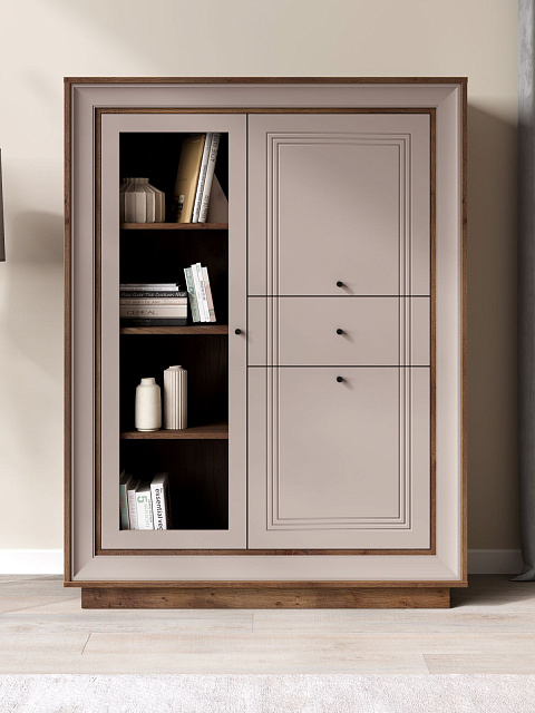 Шкаф с витриной «Прато» низкий, таксония шоколад/кофе с молоком. Фото 6