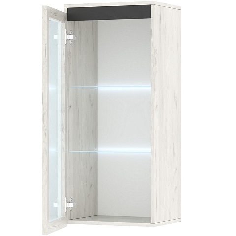 Шкаф с витриной «Гретта» 1В навесной, Крафт белый-Антрацит. Фото 3