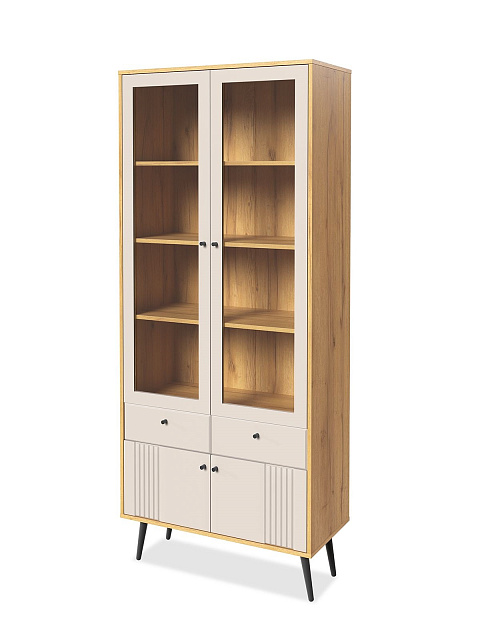 Шкаф с витриной Вега Саксония 84, миндаль. Фото 1