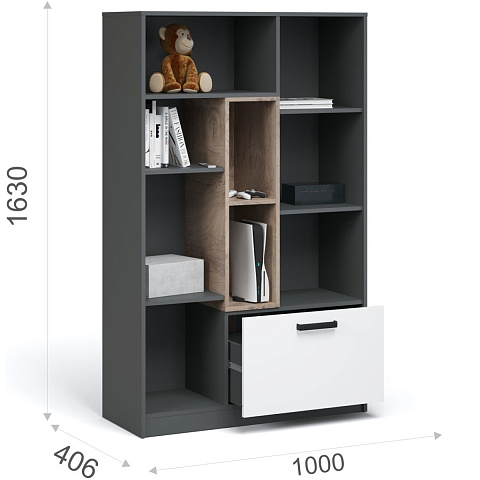 Комод «Квадро» 100 высокий Антрацит/Дуб эндгрейн/Шиншилла/Белый. Фото 2