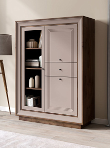 Шкаф с витриной «Прато» низкий, таксония шоколад/кофе с молоком от магазина Мебельный дом