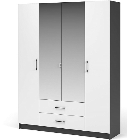Шкаф «Чикаго» 4д2ящ (с зеркалами) MAX Антрацит/Белый. Фото 1
