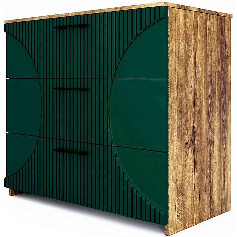 Комод «Монтале» 3Я КМК 0966.17, дуб канзас/зеленый матовый. Фото 1