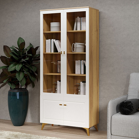 Шкаф-витрина Вега Сапфир 2дв, белый глянец. Фото 5