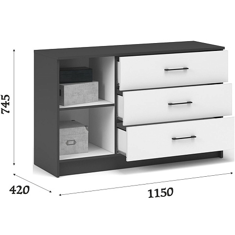 Комод «Чикаго» 1д3ящ Антрацит/Белый. Фото 2