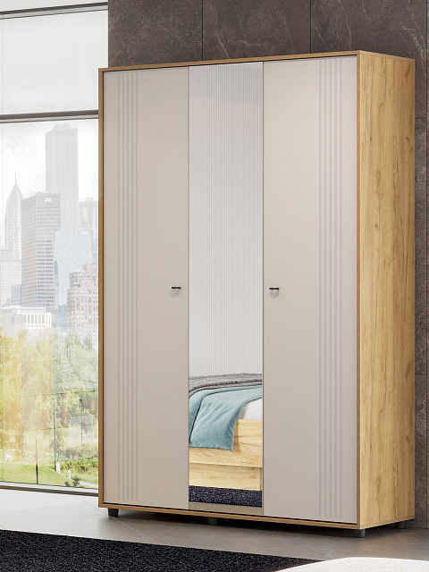 Шкаф «Милан» 3д, дуб золотой/белый матовый. Фото 4