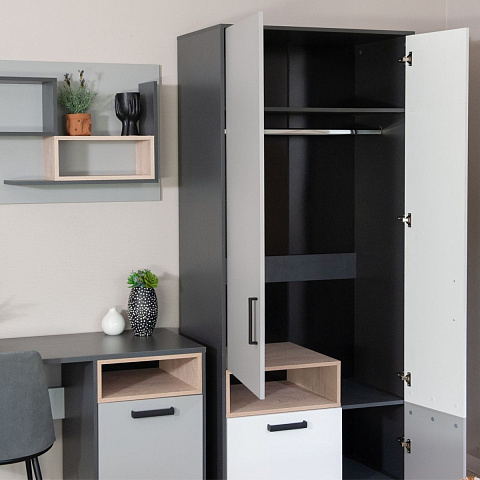 Стеллаж «Квадро» 50 1ящ, Антрацит/Дуб эндгрейн/Белый. Фото 10