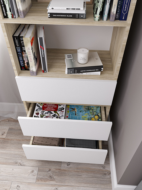 Стеллаж Мори МСТ 600.3, Сонома/Белый. Фото 4