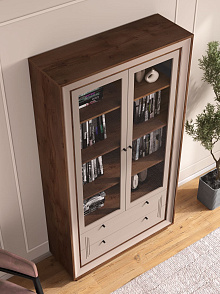 Шкаф с витриной «Прато» 2дв, таксония шоколад/кофе с молоком от магазина Мебельный дом