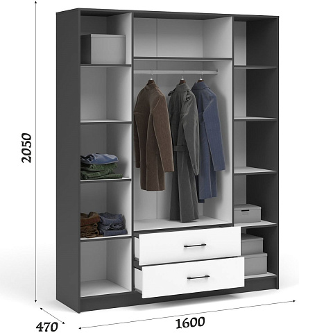 Шкаф «Чикаго» 4д2ящ Антрацит/Белый. Фото 2