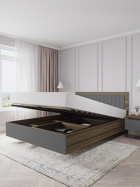 Кровать Роза 140x200см, графит скин. Фото 2