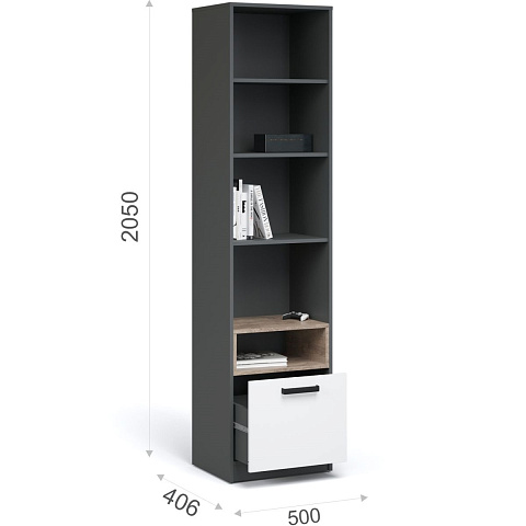 Стеллаж «Квадро» 50 1ящ, Антрацит/Дуб эндгрейн/Белый. Фото 2