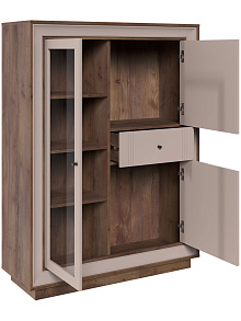 Шкаф с витриной «Прато» низкий, таксония шоколад/кофе с молоком от магазина Мебельный дом