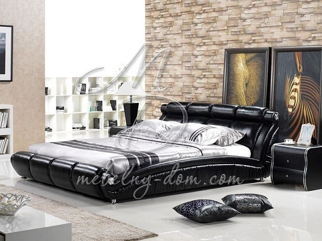 Кожаная кровать «W 016», черная. Фото 1
