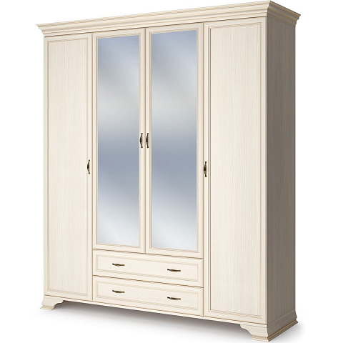 Шкаф Сиена 4дв с зеркалом, бежевый. Фото 1