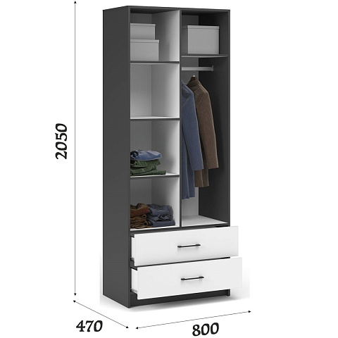 Шкаф «Чикаго» 2д2ящ Антрацит/Белый. Фото 2