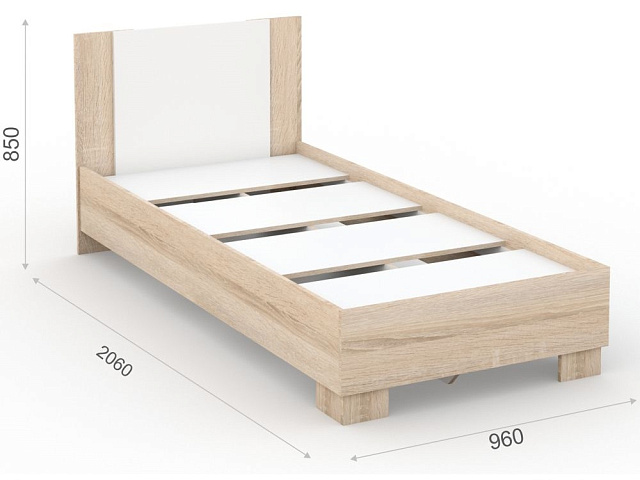 Кровать «Аврора» 90*200 (основание ЛДСП), Дуб сонома/Белый. Фото 2