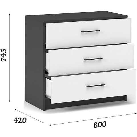 Комод «Чикаго» 3ящ Антрацит/Белый. Фото 2