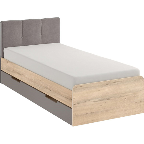 Кровать «Илия» М1 900, Дуб ирландский/Амаретти/Велюр Капучино. Фото 1