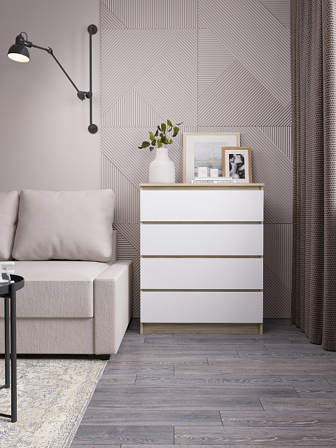 Комод Мори МК 800.4, Сонома/Белый. Фото 1