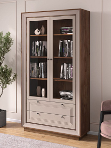 Шкаф с витриной «Прато» 2дв, таксония шоколад/кофе с молоком от магазина Мебельный дом