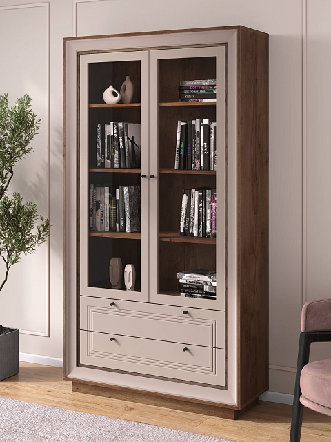 Шкаф с витриной «Прато» 2дв, таксония шоколад/кофе с молоком. Фото 6