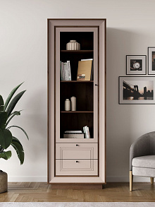 Шкаф с витриной «Прато», таксония шоколад/кофе с молоком от магазина Мебельный дом